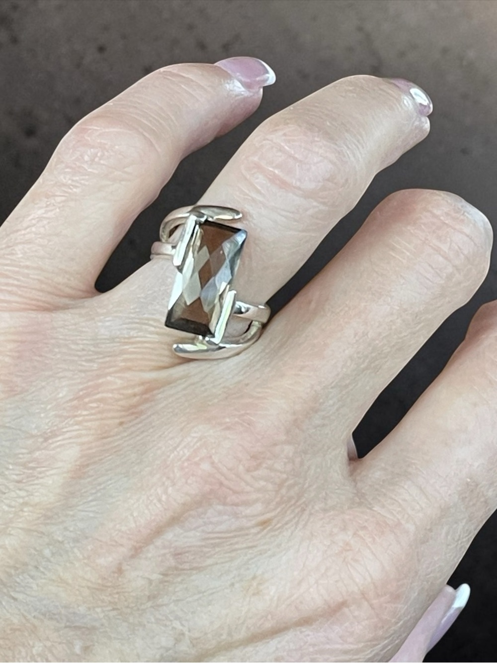 SJ Sterling Silver Smoky Quartz Architectural Statement Ring Size 6